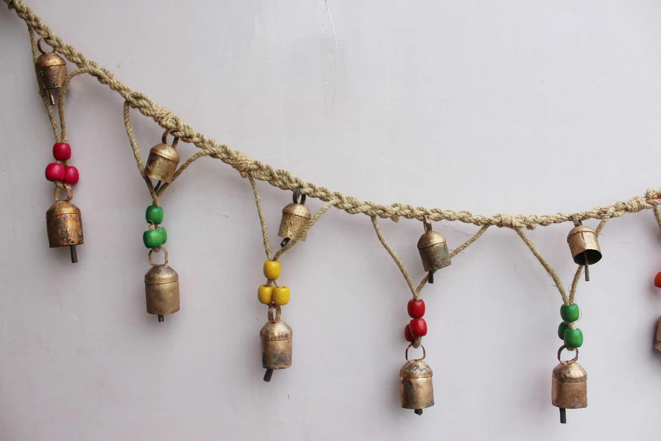 Jute Bells Garland Handmade Hanging Decoration 150 cm Length Indian Toran