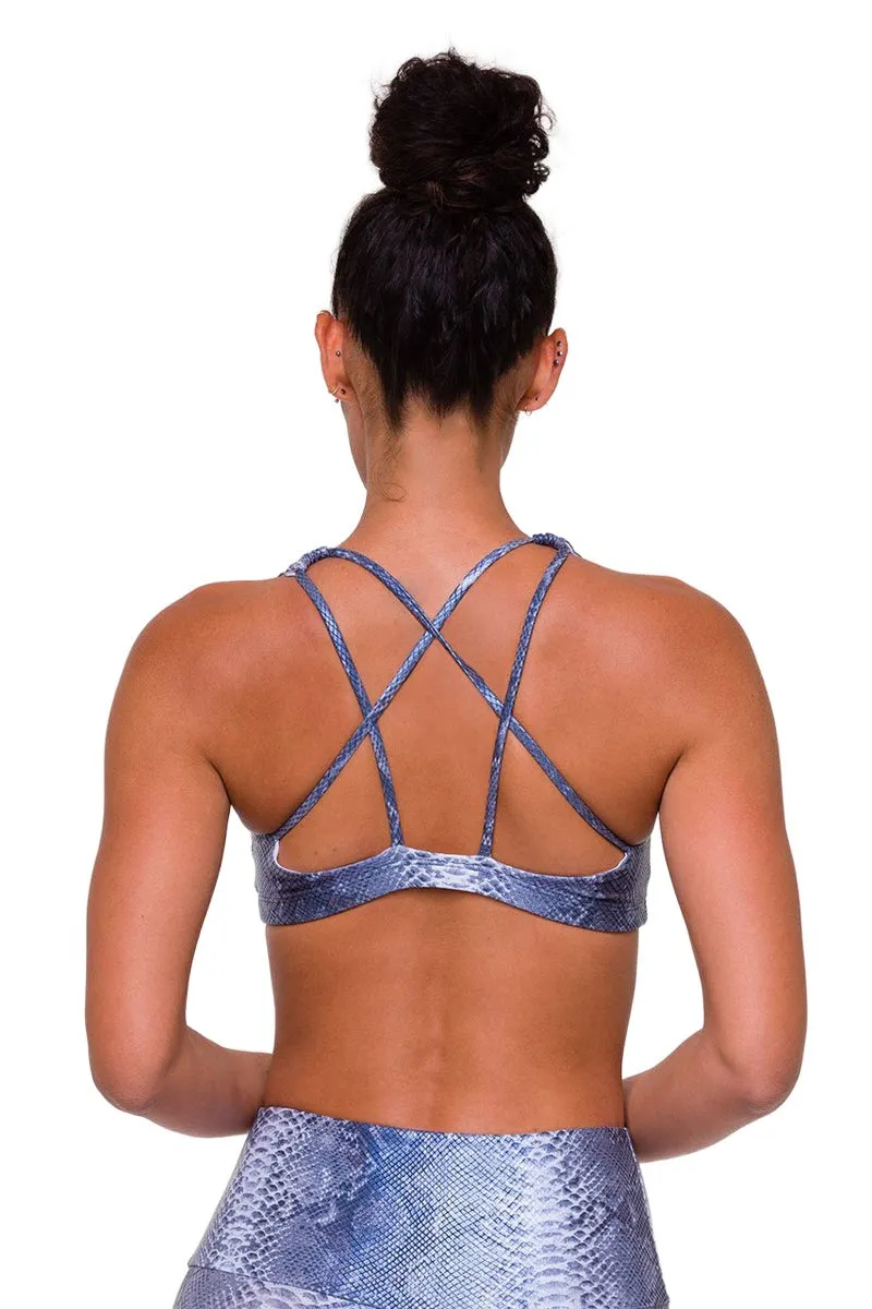 Last Chance! Onzie Hot Yoga Mudra Bra 3098 Blue Mamba Foil