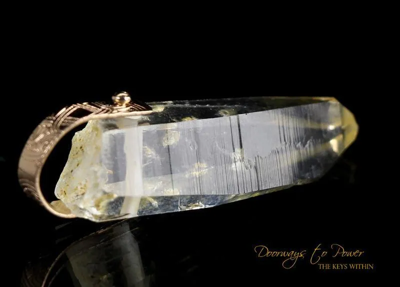 Lemurian Light Language Crystal Pendant with Record Keeper 14k