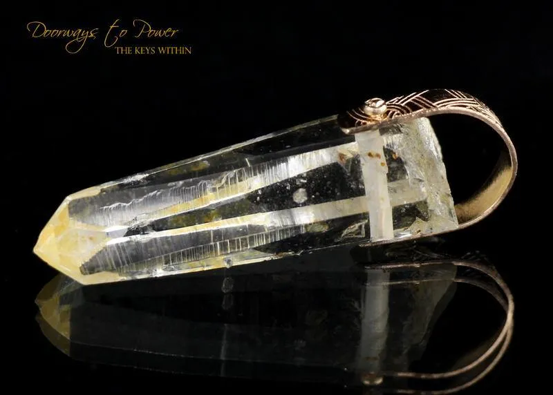 Lemurian Light Language Crystal Pendant with Record Keeper 14k