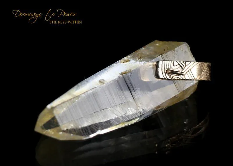 Lemurian Light Language Crystal Pendant with Record Keeper 14k