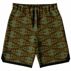 Lightweight brown mesh Basketball Shorts- Crusaders print