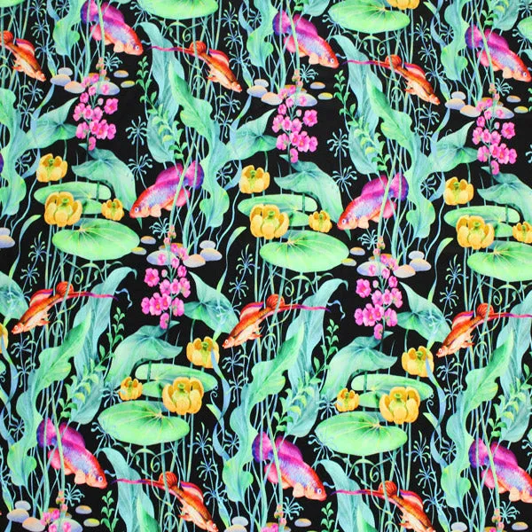 Lily Pad Fish Pond Printed Spandex | Blue Moon Fabrics