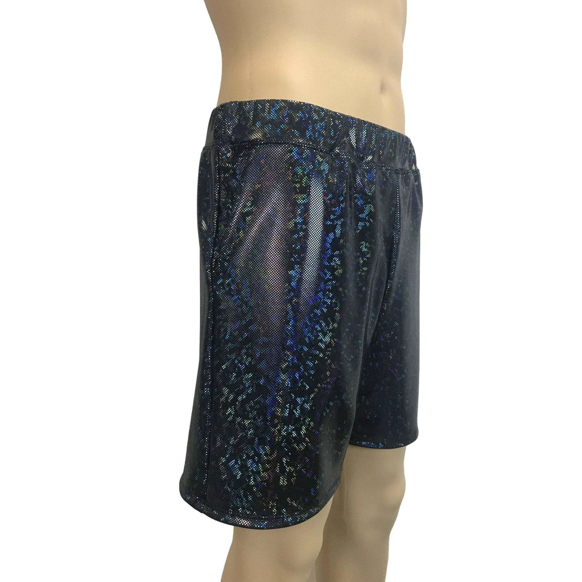 Men's Black Shattered Glass Holographic Shorts W/ Pockets