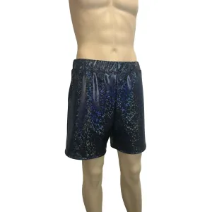 Men's Black Shattered Glass Holographic Shorts W/ Pockets