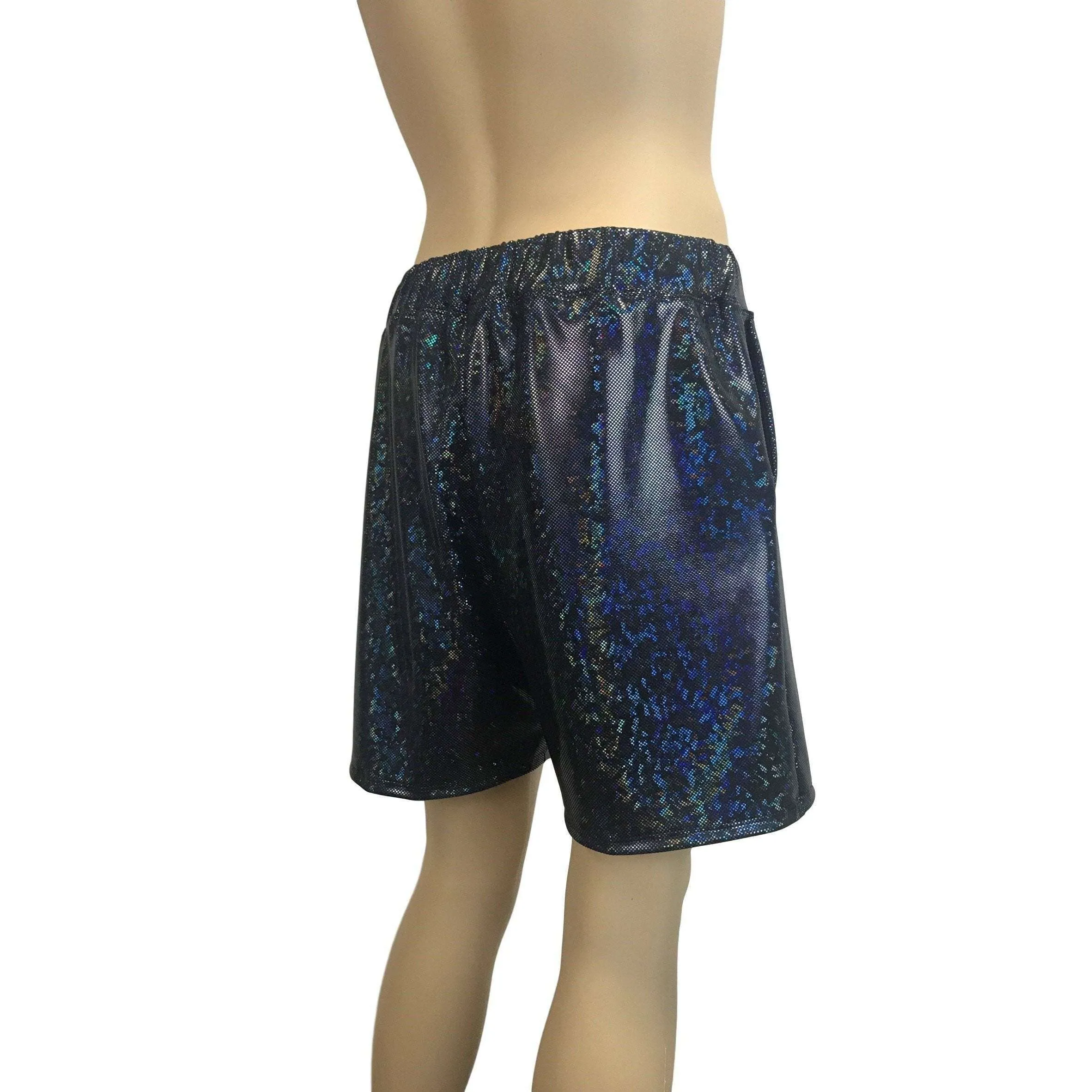 Men's Black Shattered Glass Holographic Shorts W/ Pockets