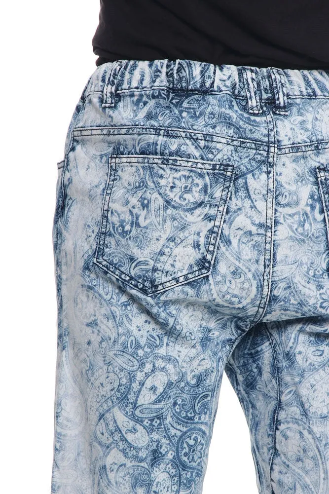 Men's Paisley Print Denim Dropcrotch Shorts