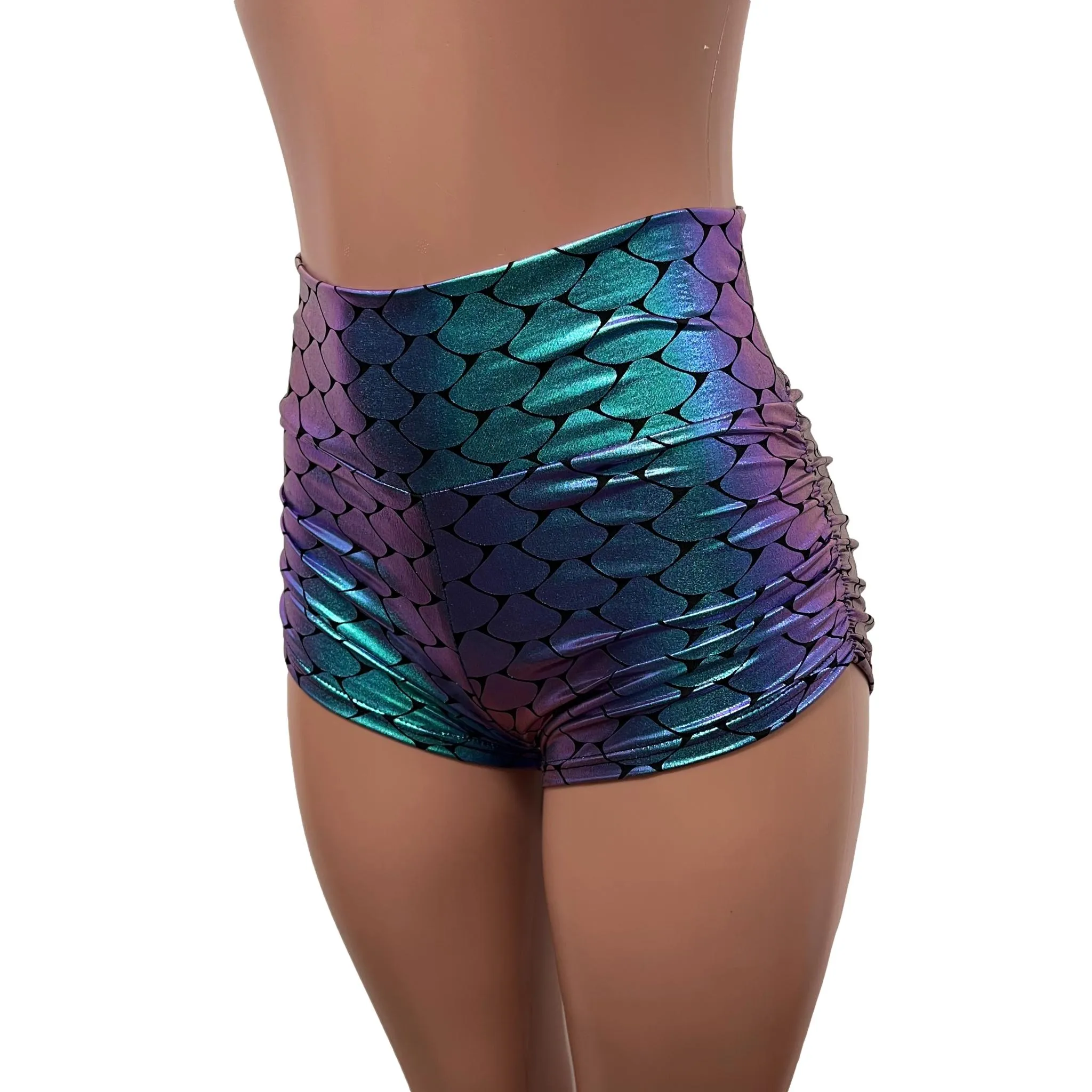 Mermaid Holographic Ruched Booty Shorts