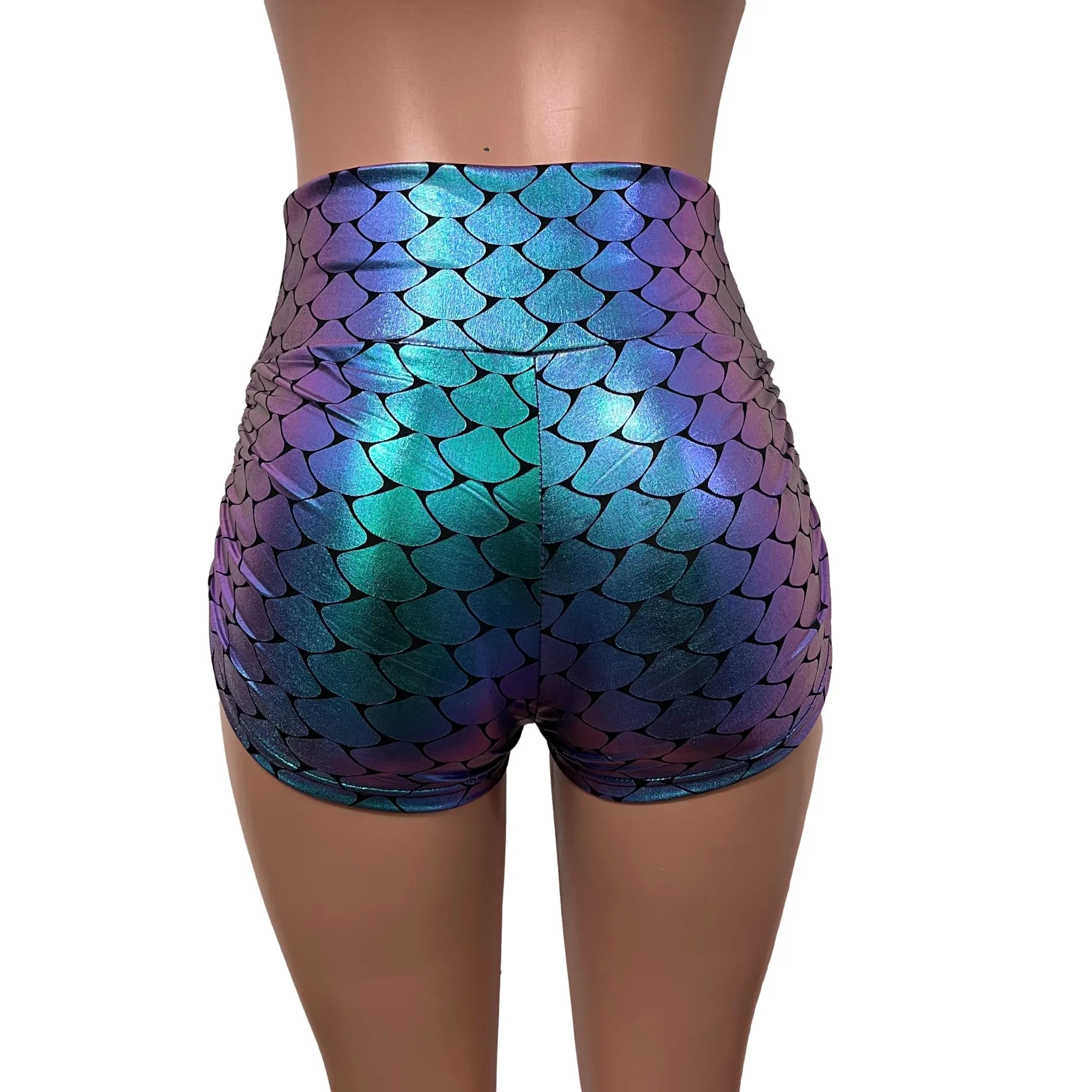 Mermaid Holographic Ruched Booty Shorts