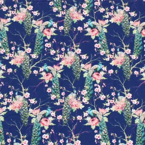 Peacocks on Branches Printed Spandex | Blue Moon Fabrics