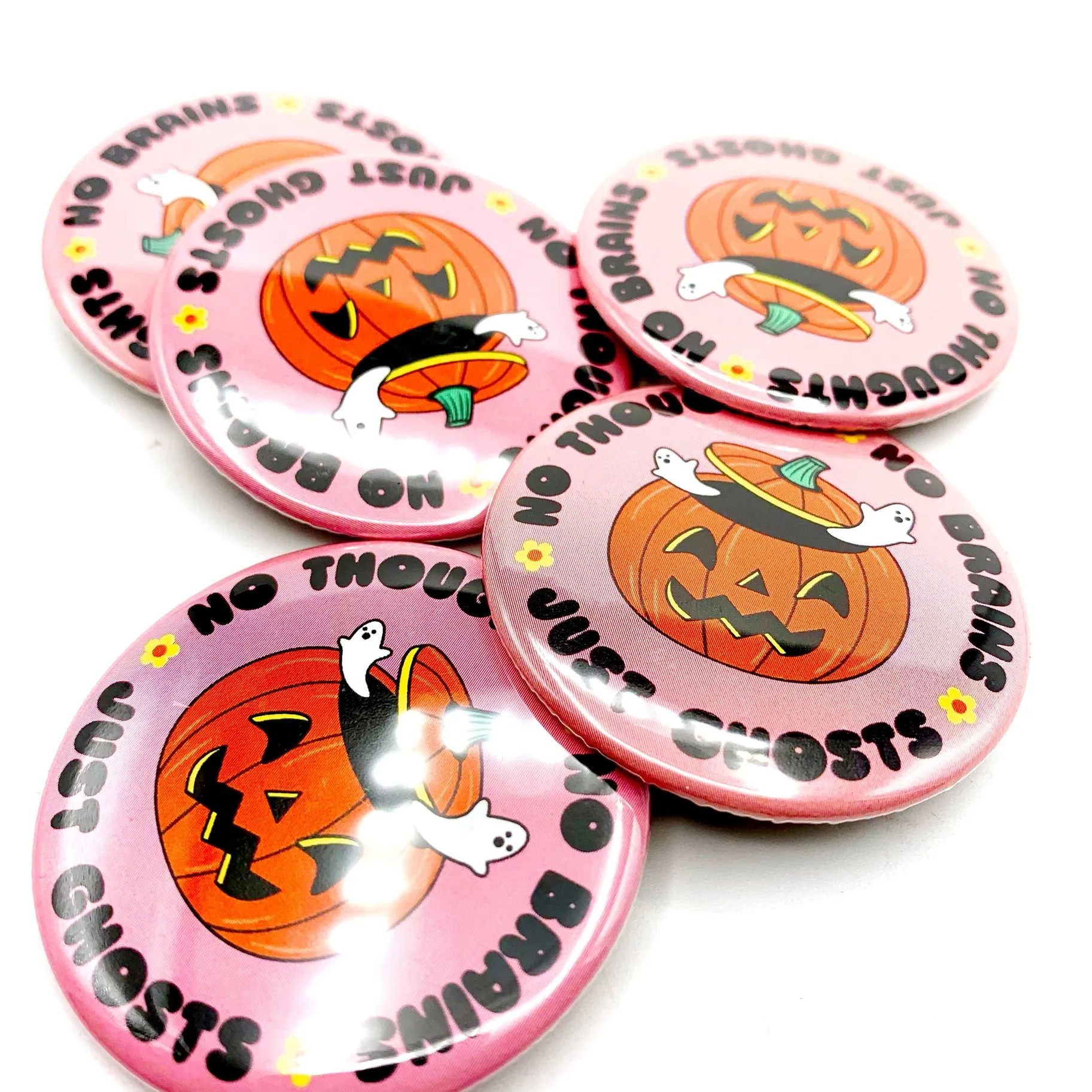 "No Thoughts No Brains Just Ghosts"  Jack O' Lantern - Pinback Button (Krystan Saint Cat)