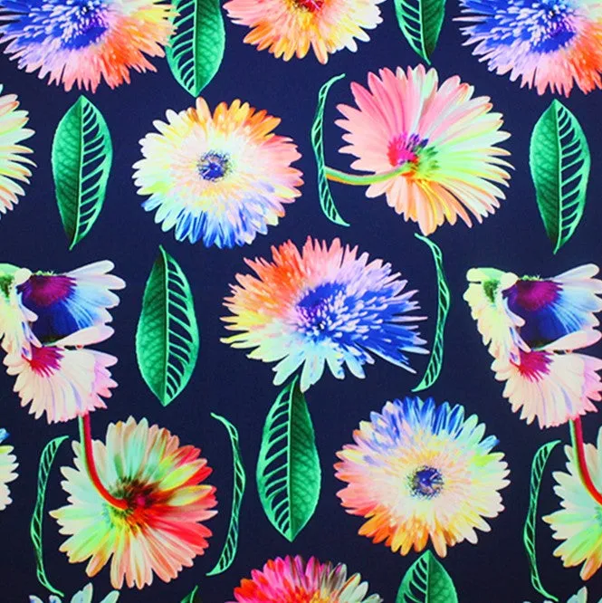 Rainbow Daisy Printed Spandex | Blue Moon Fabrics