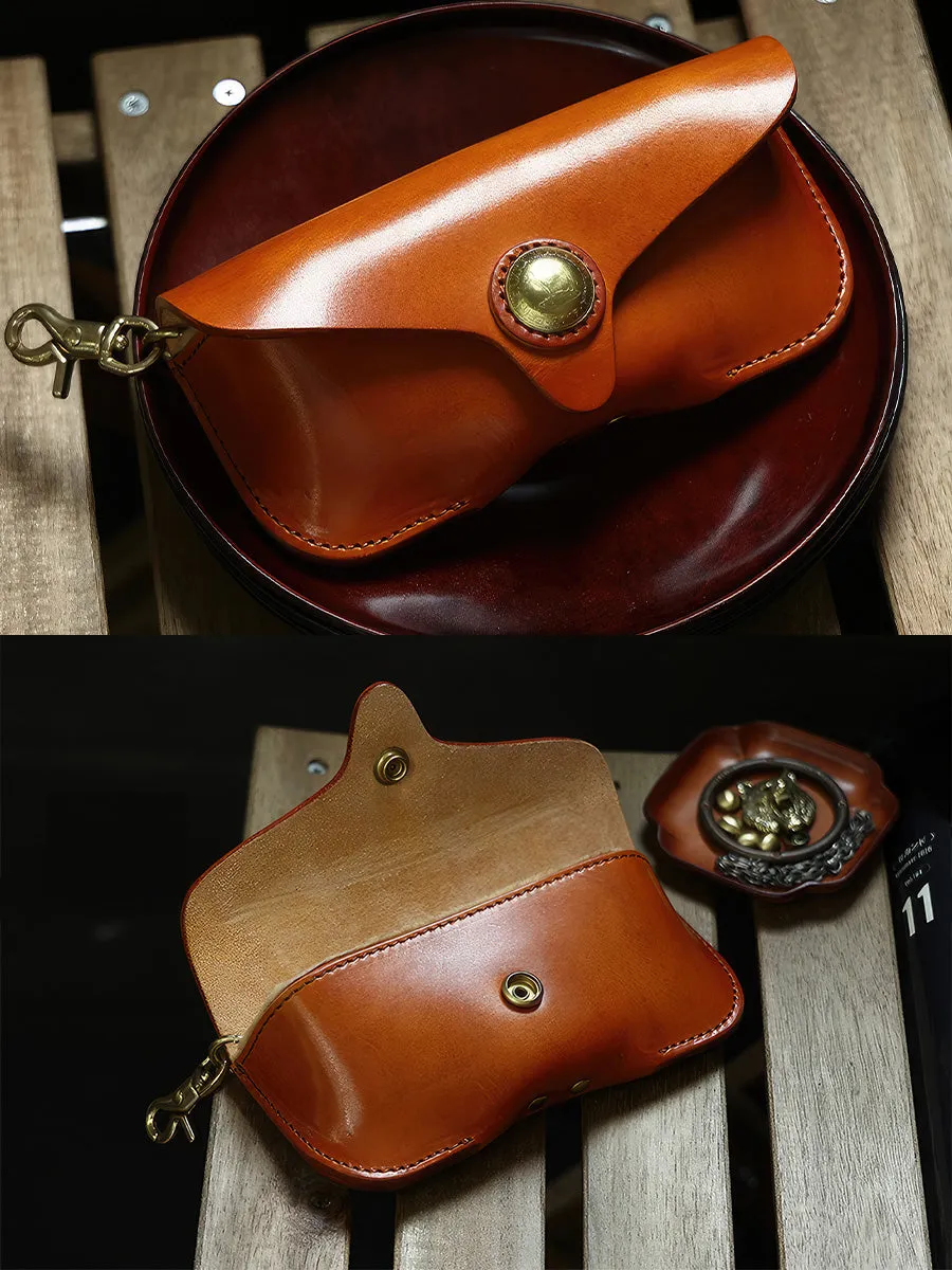 Retro Handmade Leather Glasses Case | Coin Button