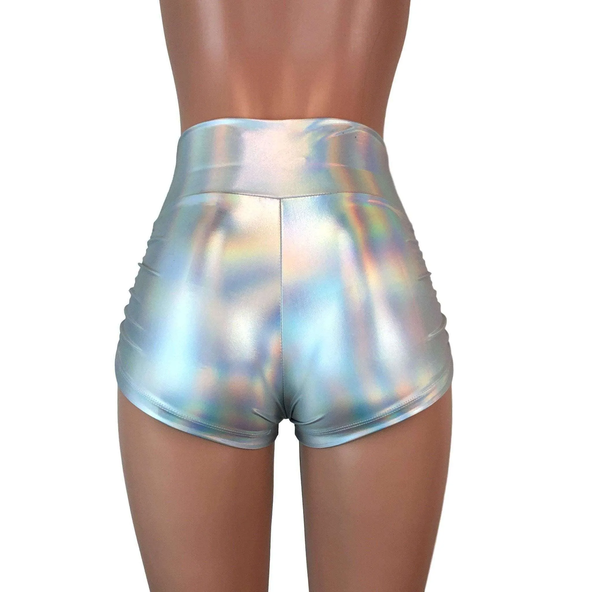 Ruched Booty Shorts - Opal Holographic