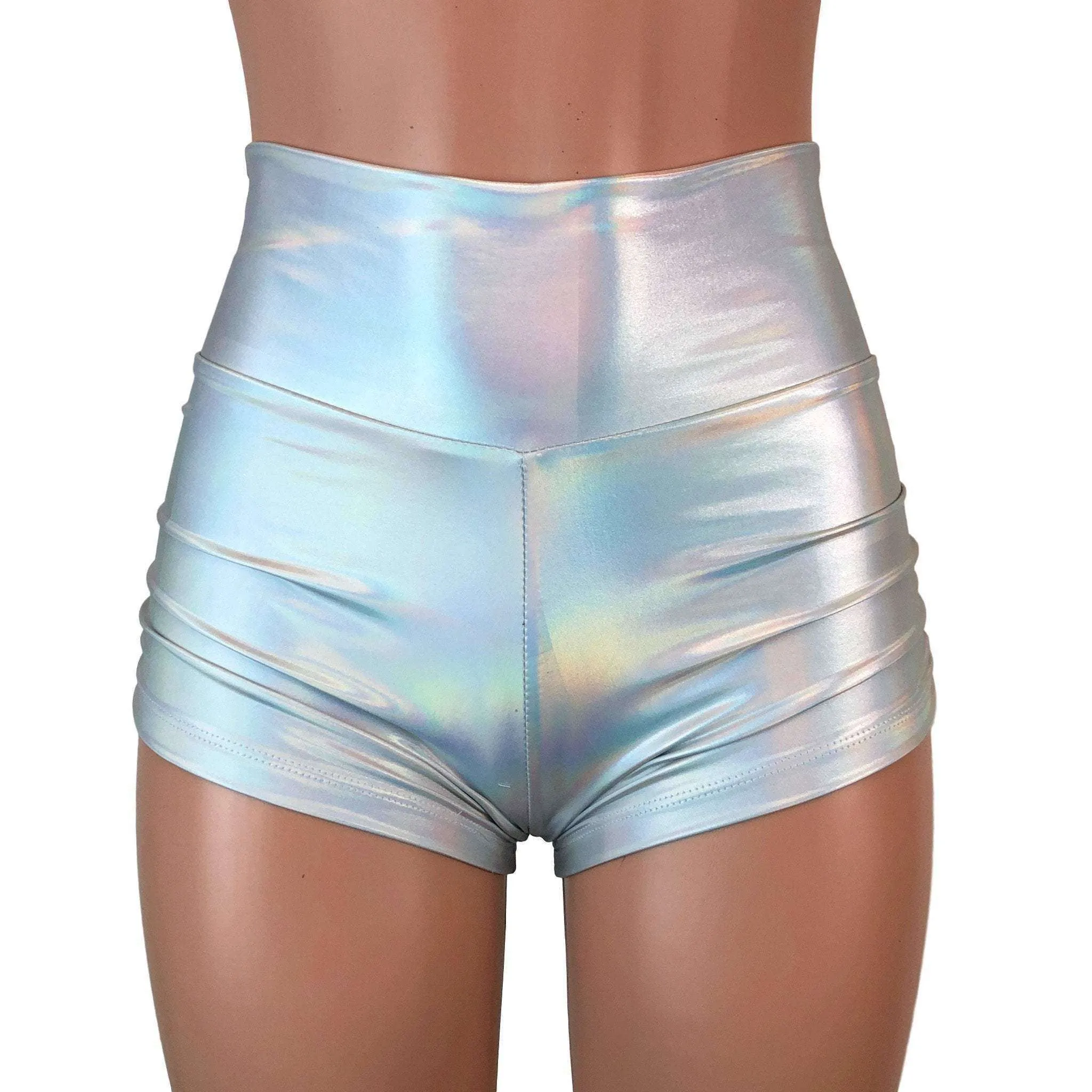 Ruched Booty Shorts - Opal Holographic