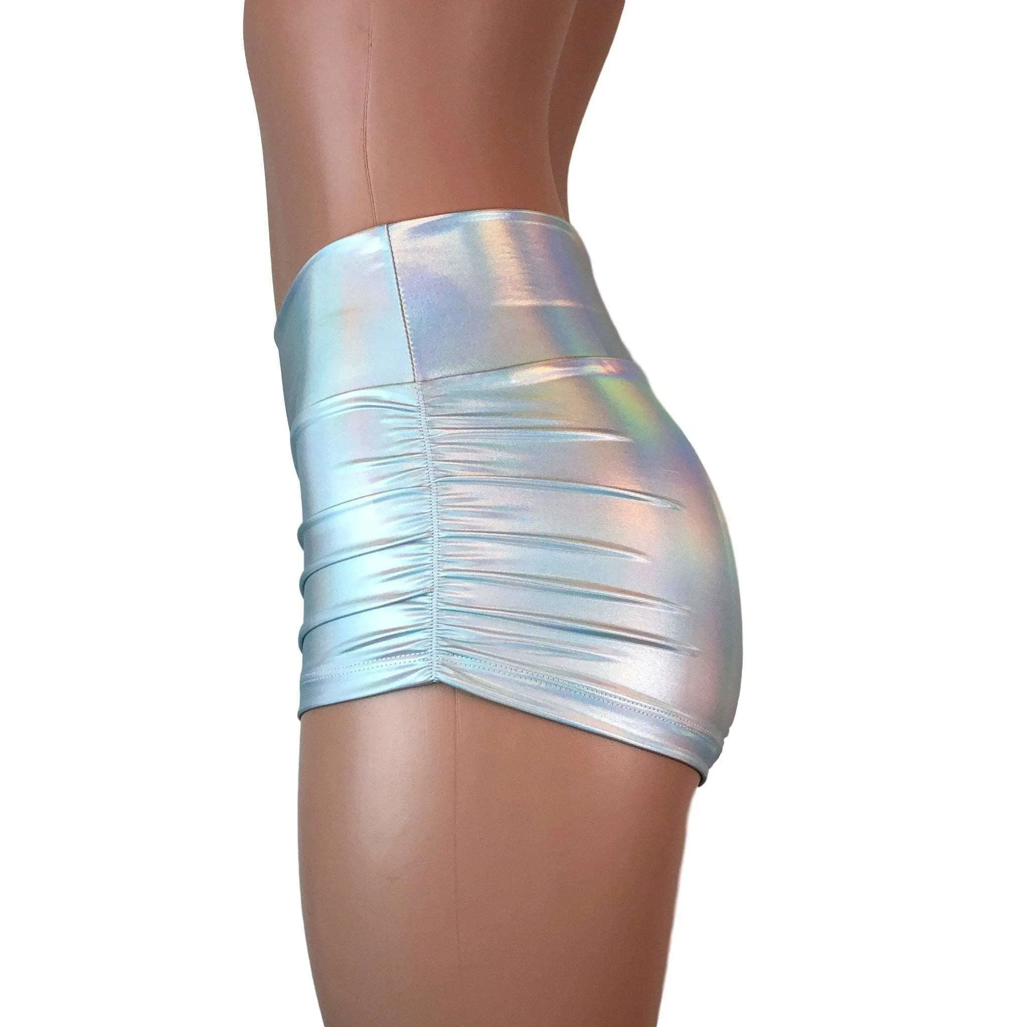 Ruched Booty Shorts - Opal Holographic