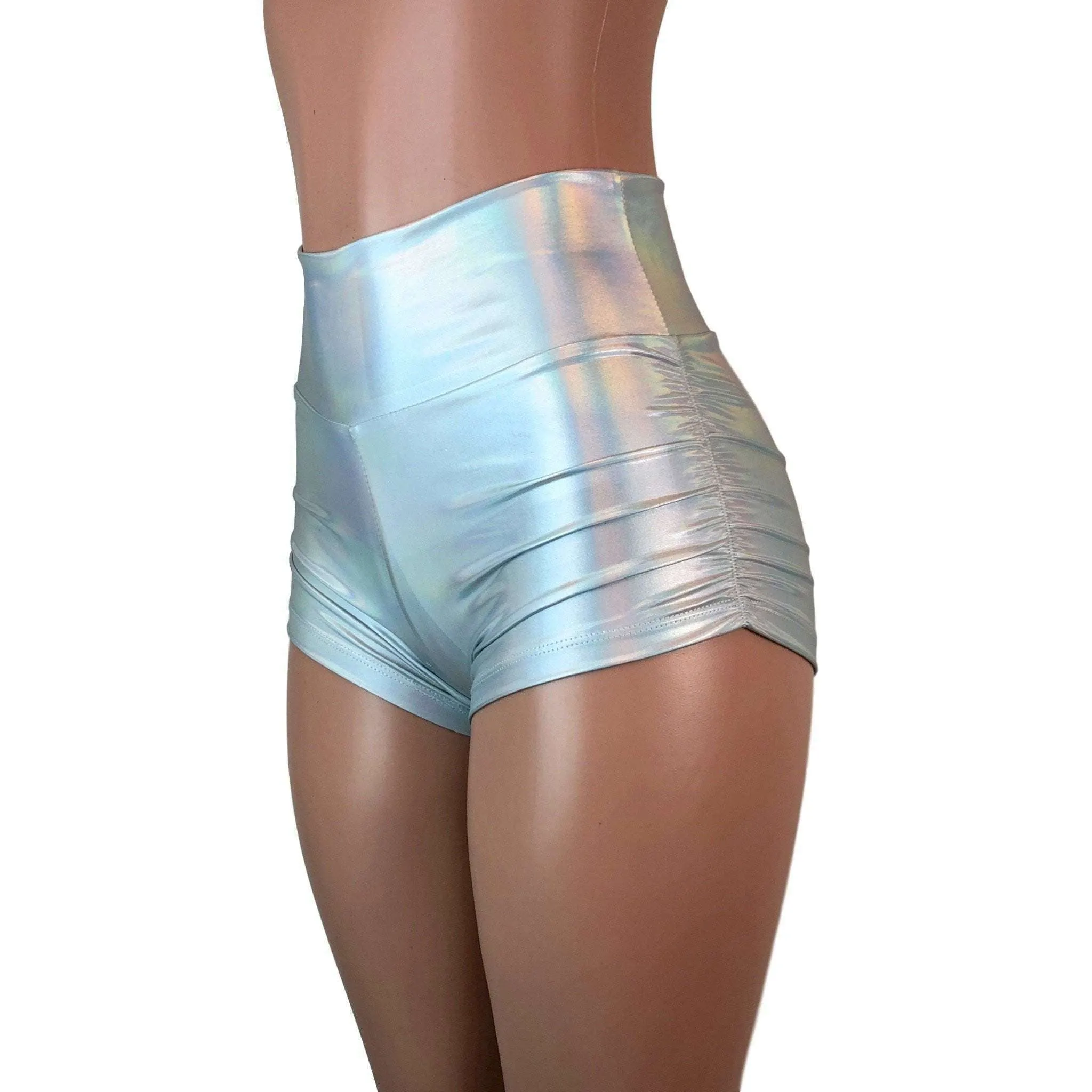 Ruched Booty Shorts - Opal Holographic