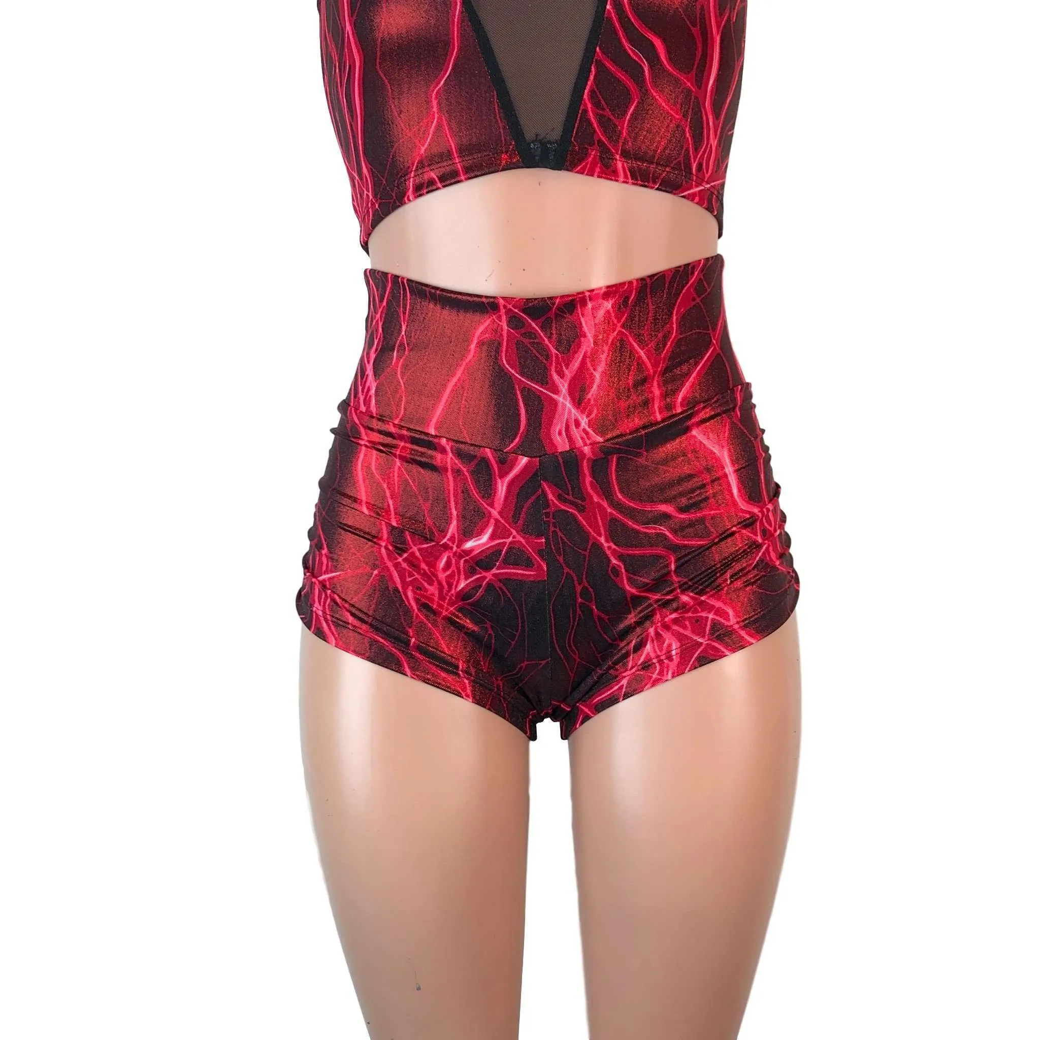 Ruched Booty Shorts - Red Lightning Scrunch Shorts