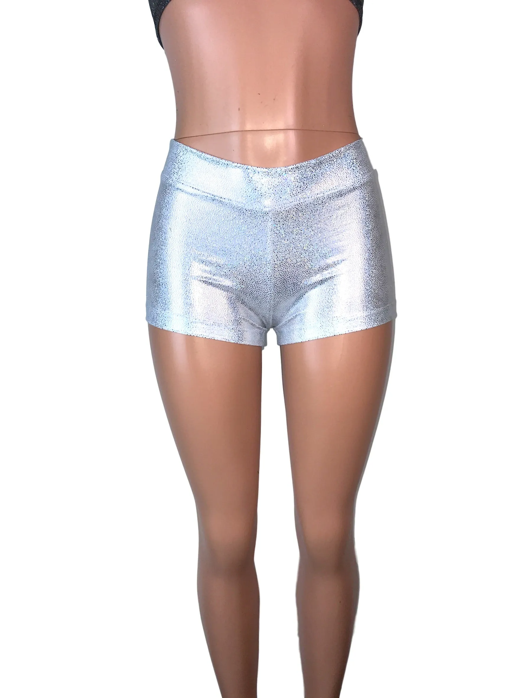 SALE - Silver Holographic Low-Rise Booty Shorts, SMALL