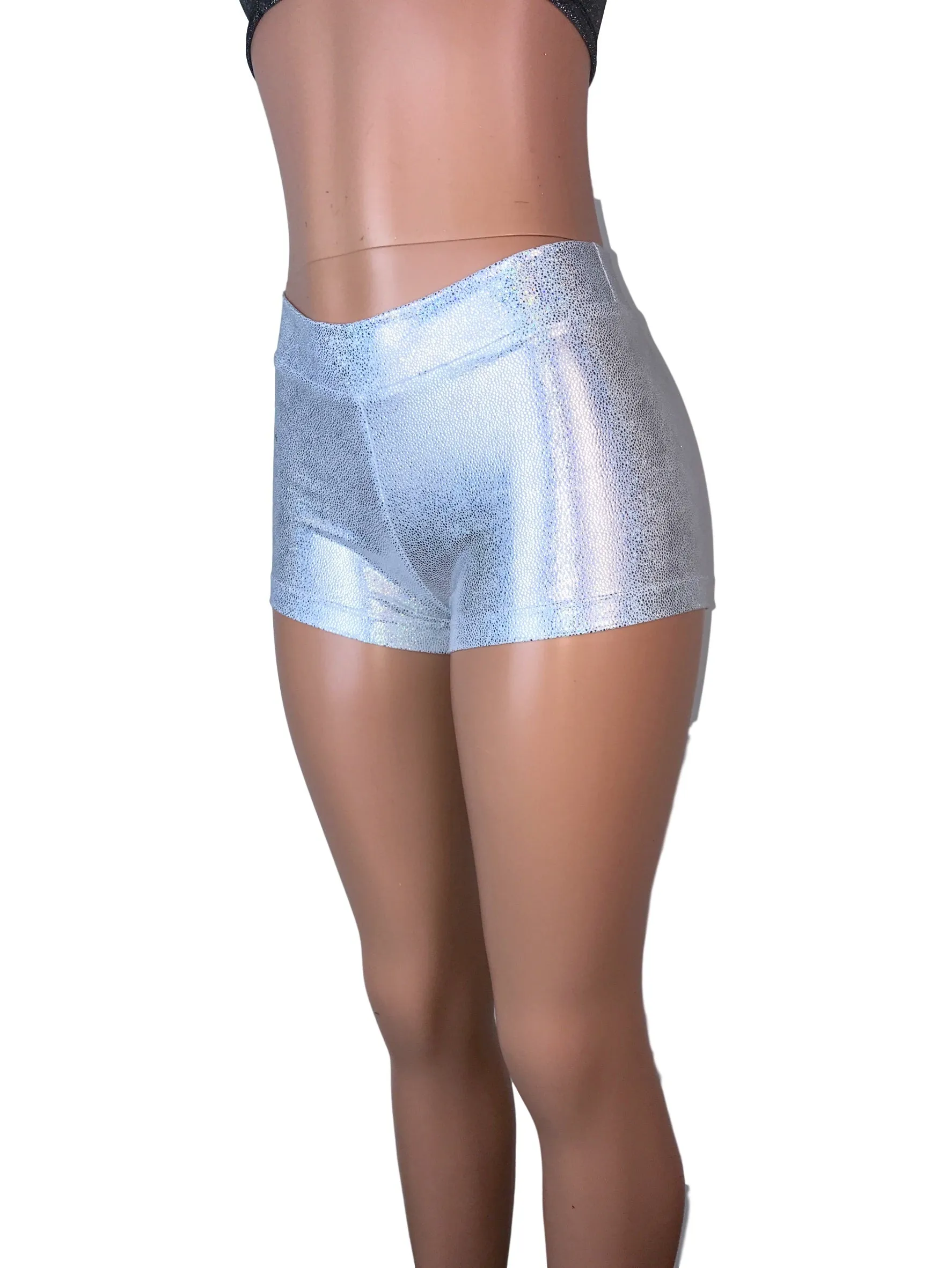 SALE - Silver Holographic Low-Rise Booty Shorts, SMALL