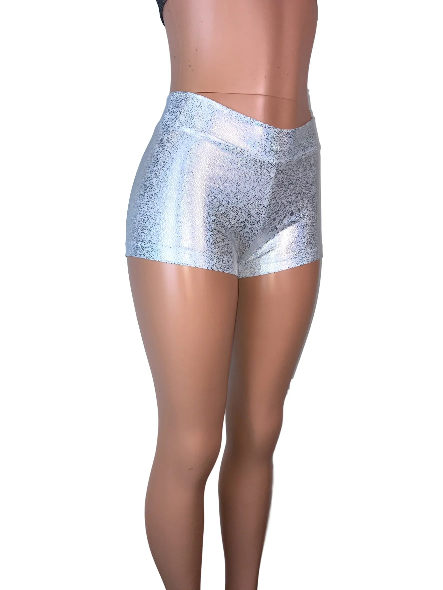 SALE - Silver Holographic Low-Rise Booty Shorts, SMALL