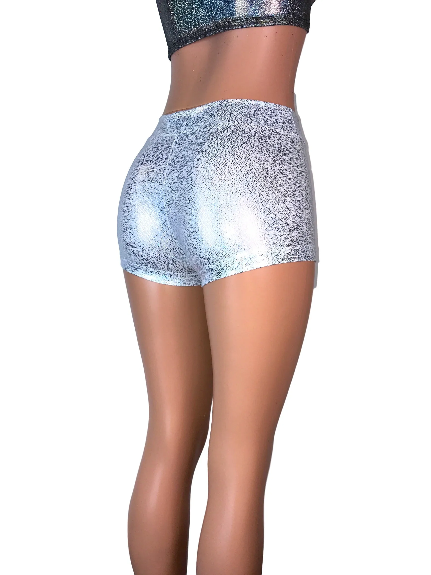 SALE - Silver Holographic Low-Rise Booty Shorts, SMALL