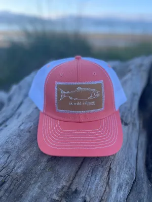 Shrimp / White AK Wild Salmon Patch Hat. $38.00