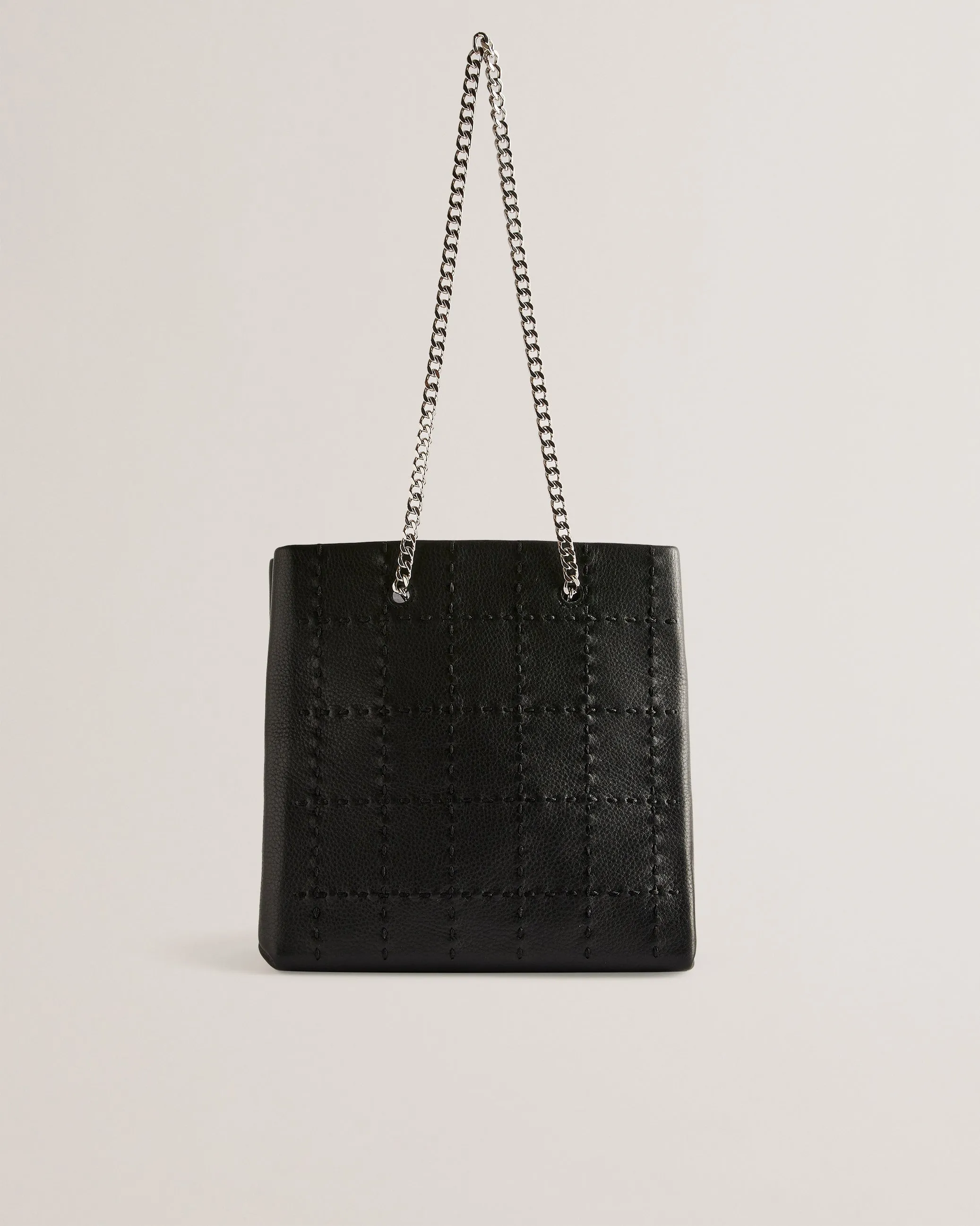 Stalia Checked Stitch Detail Small Shoulder Bag Black