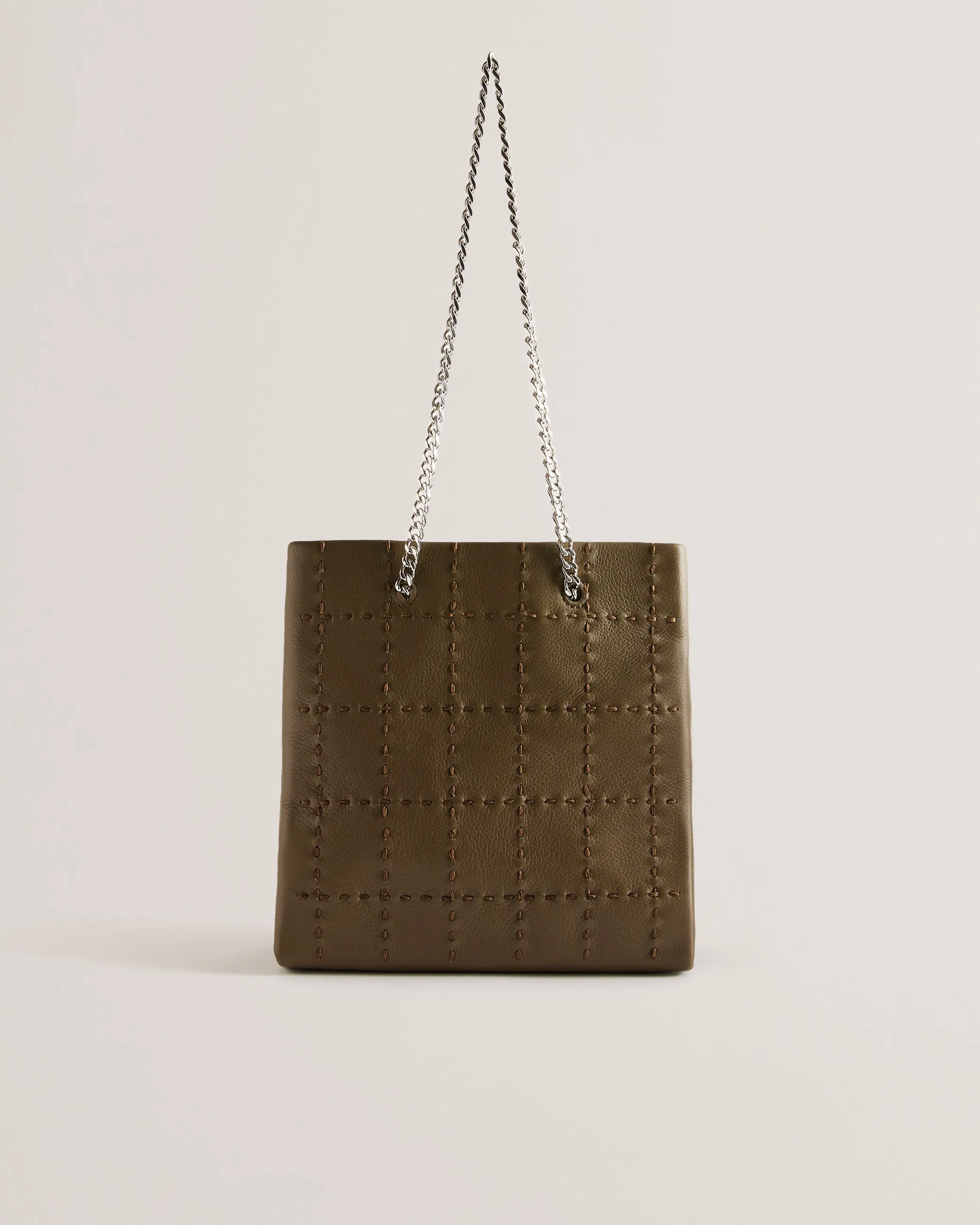 Stalia Checked Stitch Detail Small Shoulder Bag Khaki