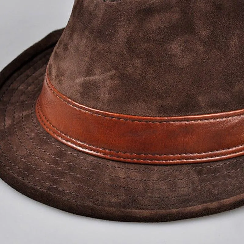 Suede Leather Trilby Hat