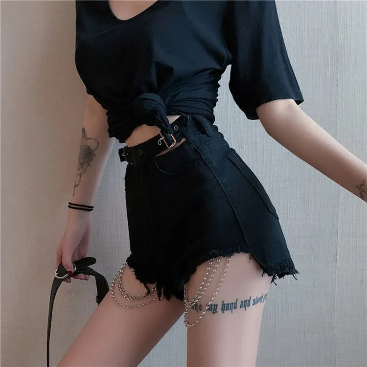 'Tear me down' Black torn off chain shorts