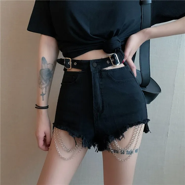 'Tear me down' Black torn off chain shorts