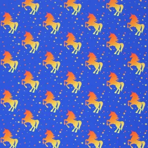 Unicorns Yellow Orange Printed Spandex | Blue Moon Fabrics