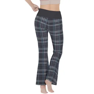 Vampire Art Blue & Grey Tartan Plaid Cottagecore Women's Flare Yoga Pants