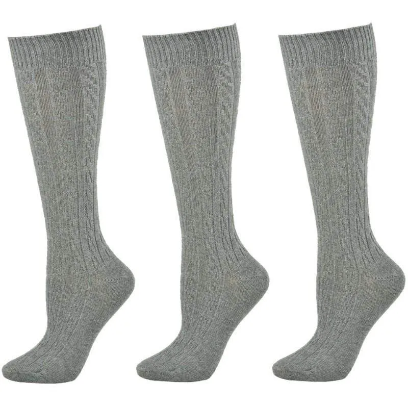 Women's Cotton Knee High Socks, Classic Cable Knit Socks, 3 Pair Pack