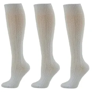 Women's Cotton Knee High Socks, Classic Cable Knit Socks, 3 Pair Pack