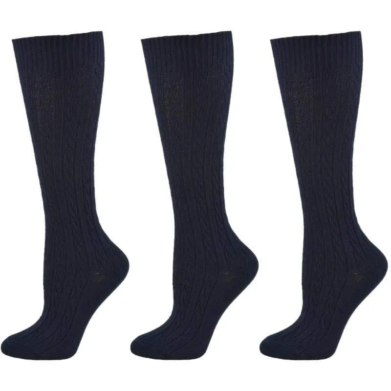 Women's Cotton Knee High Socks, Classic Cable Knit Socks, 3 Pair Pack