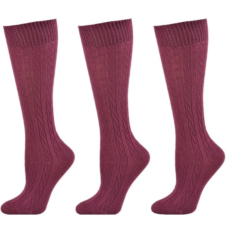 Women's Cotton Knee High Socks, Classic Cable Knit Socks, 3 Pair Pack