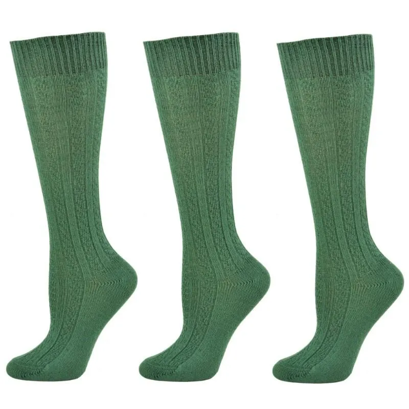 Women's Cotton Knee High Socks, Classic Cable Knit Socks, 3 Pair Pack