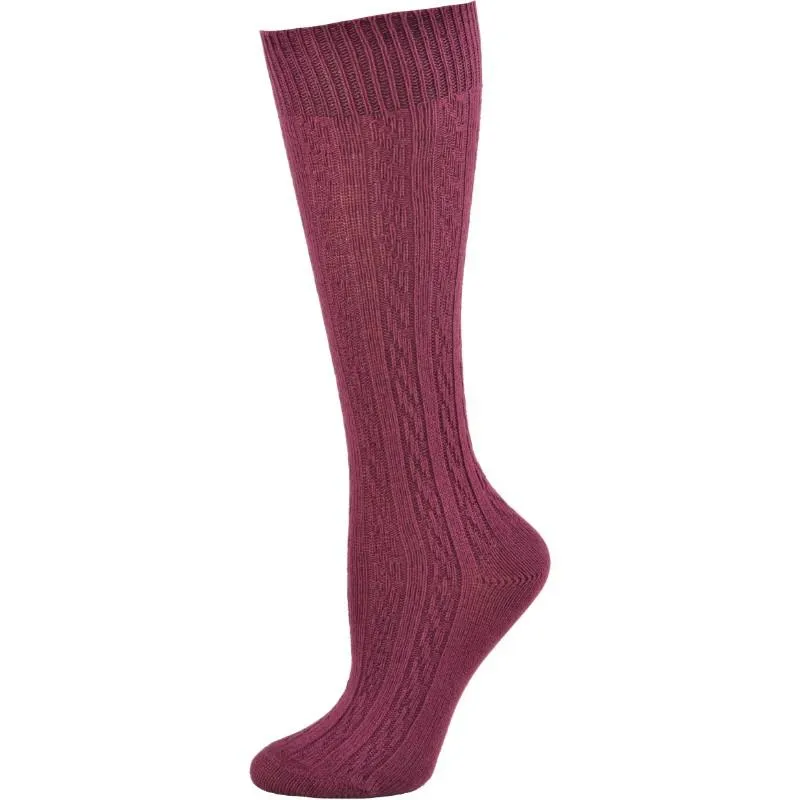 Women's Cotton Knee High Socks, Classic Cable Knit Socks, 3 Pair Pack