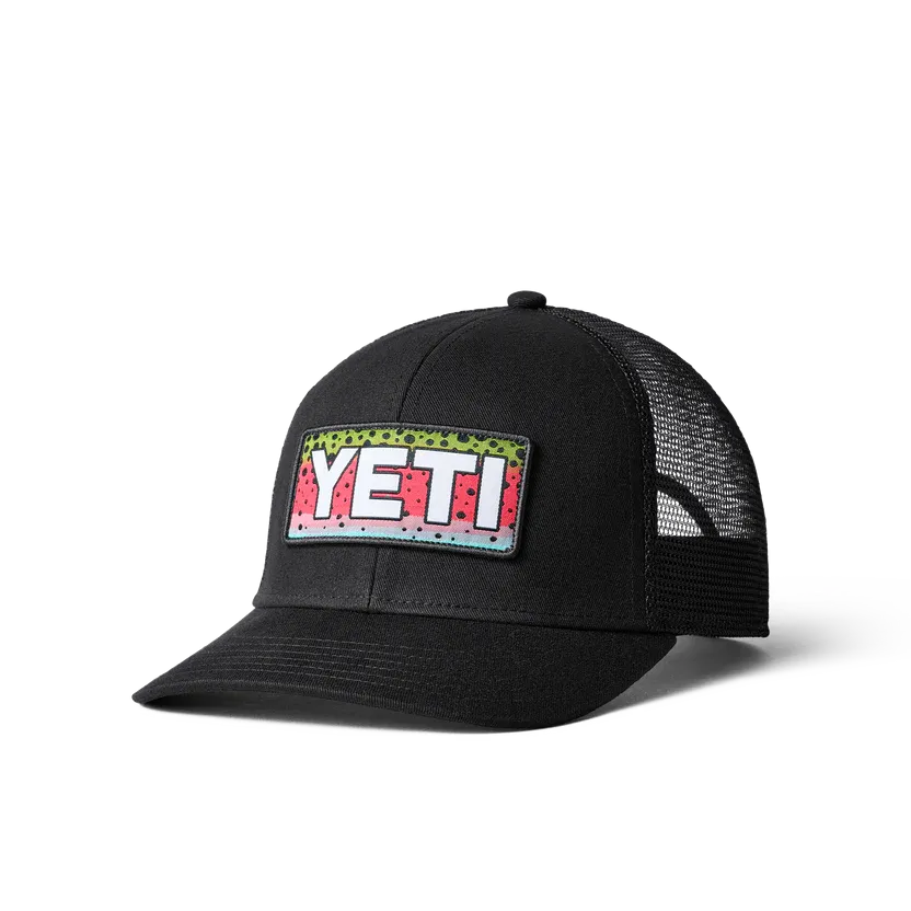 Yeti Rainbow Trout Logo Badge Trucker Hat Black