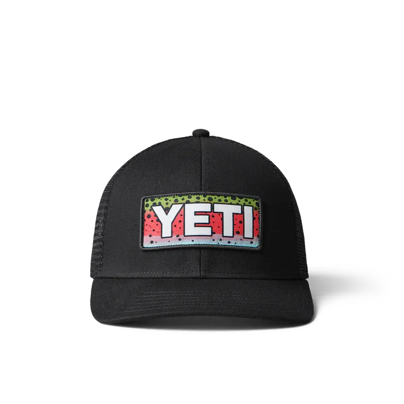 Yeti Rainbow Trout Logo Badge Trucker Hat Black