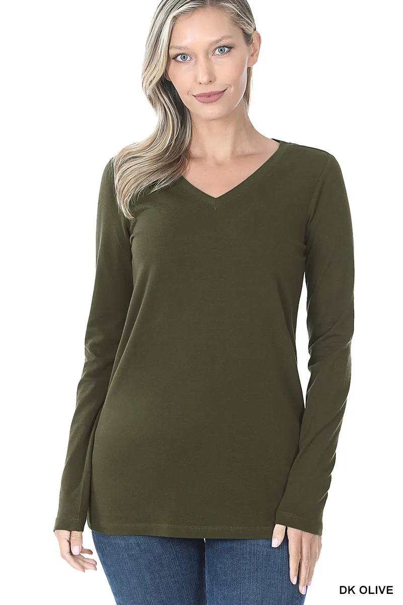 Zenana Cotton V-Neck Long Sleeve T-Shirt