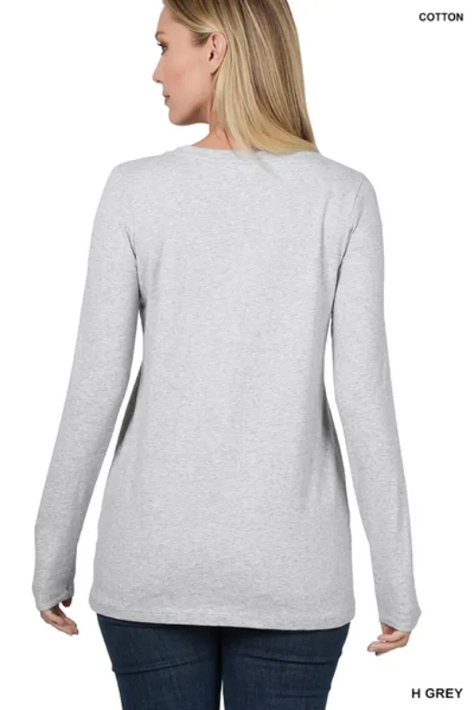 Zenana Cotton V-Neck Long Sleeve T-Shirt