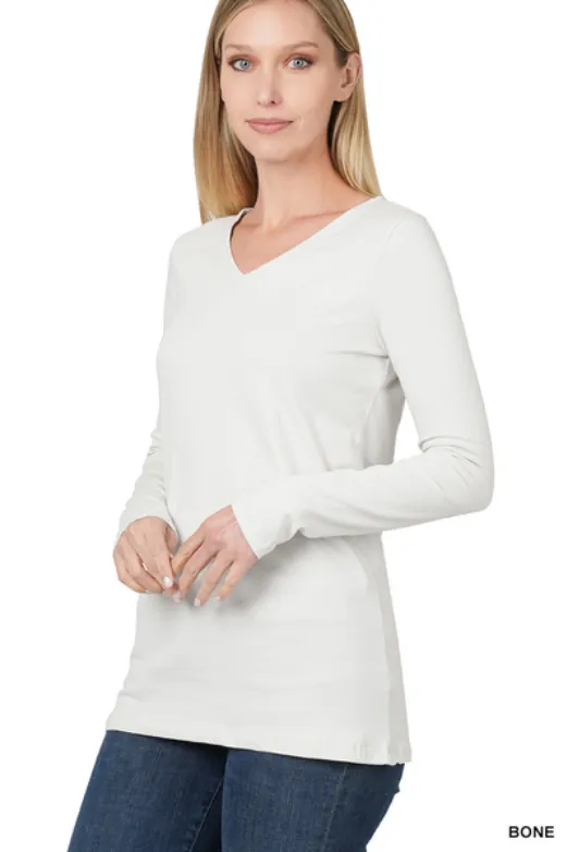 Zenana Cotton V-Neck Long Sleeve T-Shirt